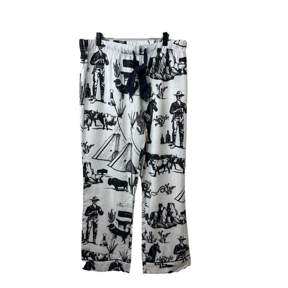 Katie Kime Marfa Texas Toile Pajama Pants Set White & Black Cowboy Western Sz S - Picture 5 of 12